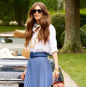 J. McLaughlin Paola Blue Pleated Midi Skirt New With Tags Size L